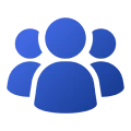 Three-person team symbol in blue